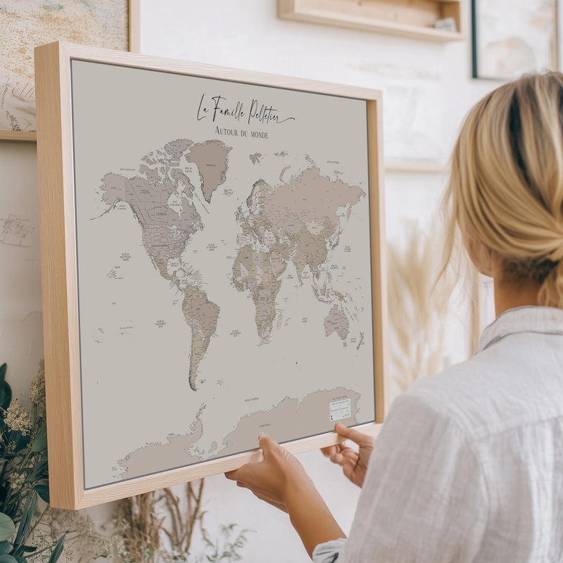 Custom Political World Map Sand Beige