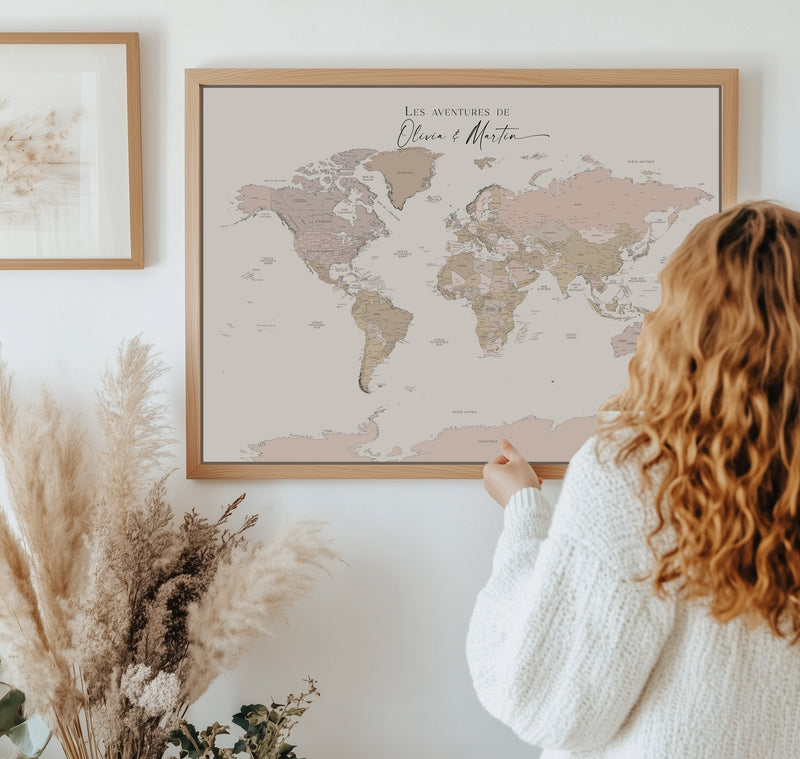 Custom Political World Map Sand Beige