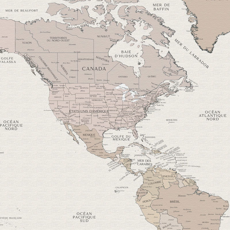 Custom Political World Map Sand Beige
