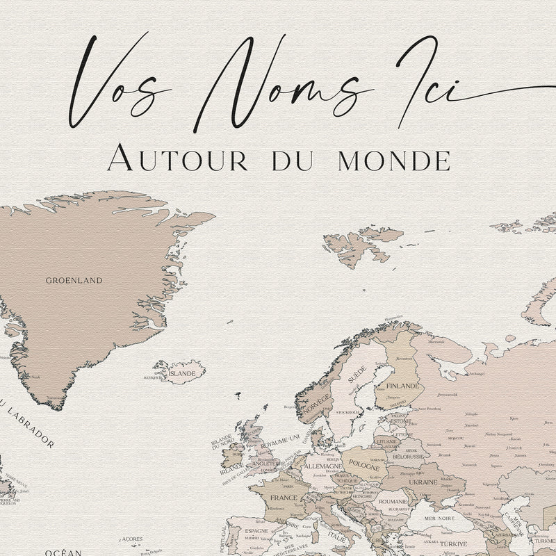 Custom Political World Map Sand Beige