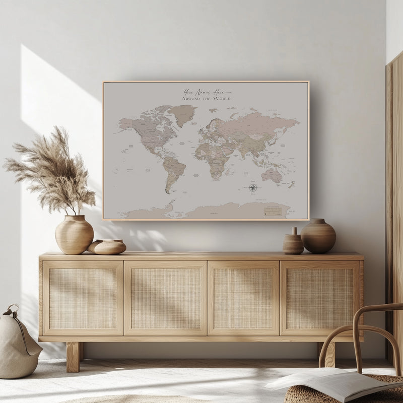Custom Political World Map Sand Beige