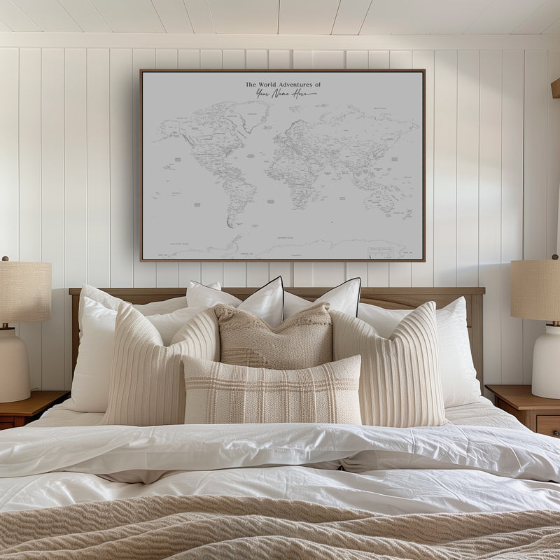 Carte du monde politique personnalisée noir et blanc