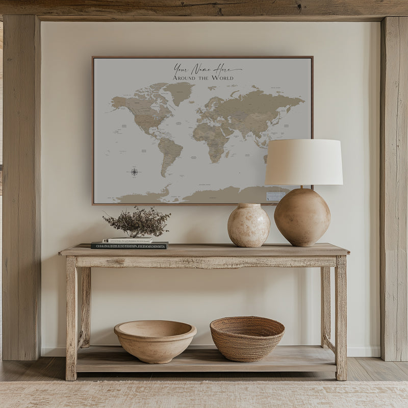 Custom Political World Map Deep Beige
