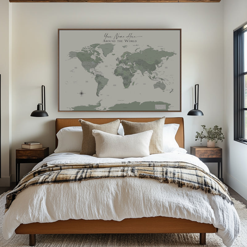 Custom Political World Map Olive