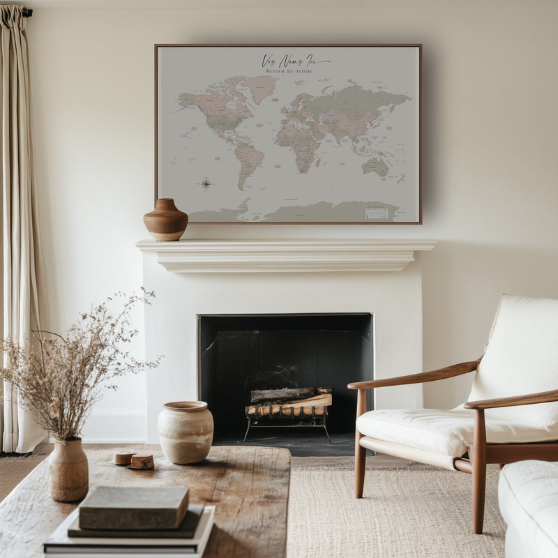 Custom Political World Map Sage Beige
