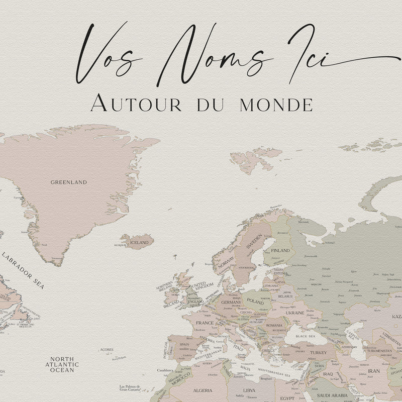 Custom Political World Map Sage Beige