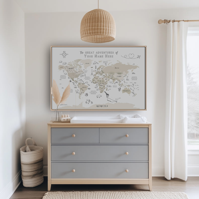 Carte du monde personnalisée ludique pour enfants, neutre