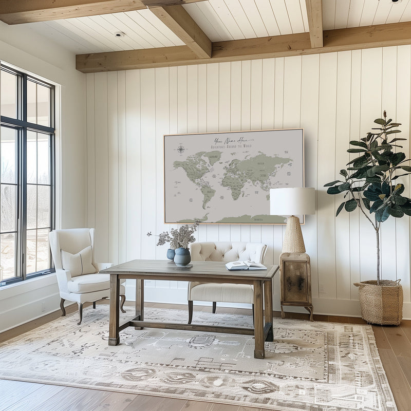 Custom Minimalist World Map Sage Green