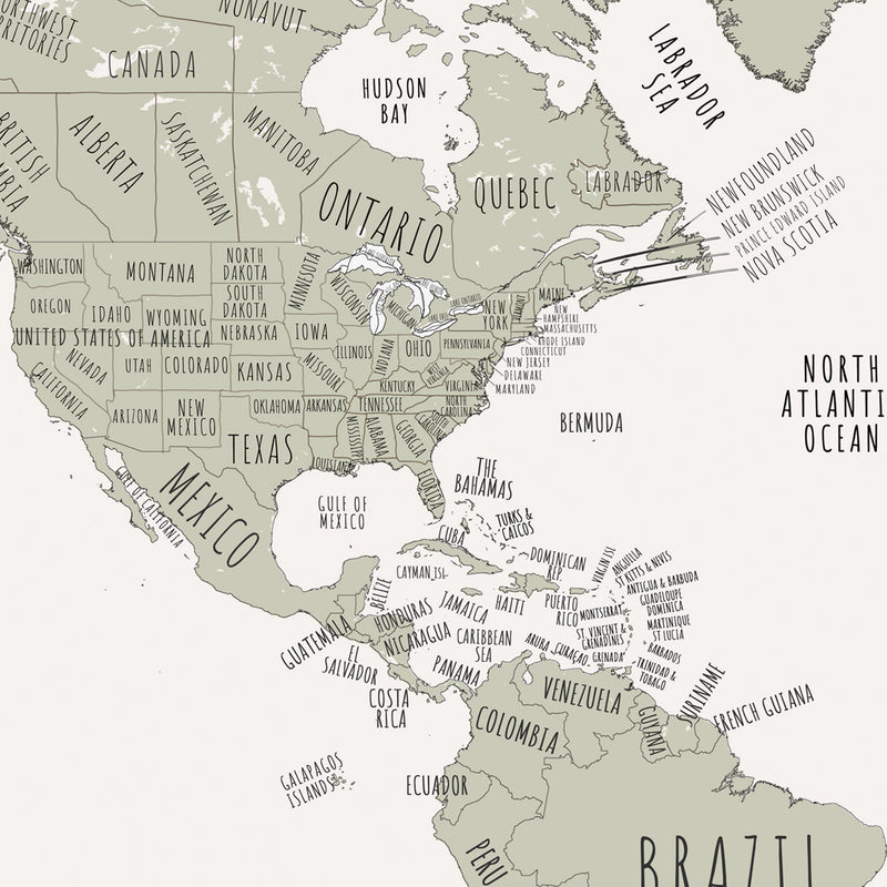 Custom Minimalist World Map Sage Green