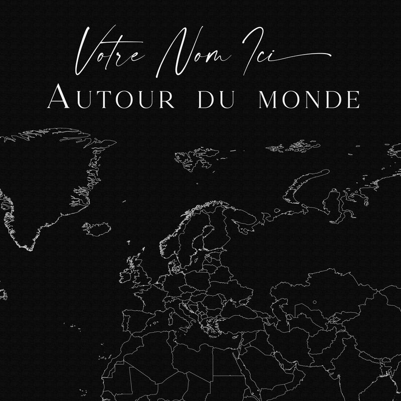 Carte du monde noire minimaliste