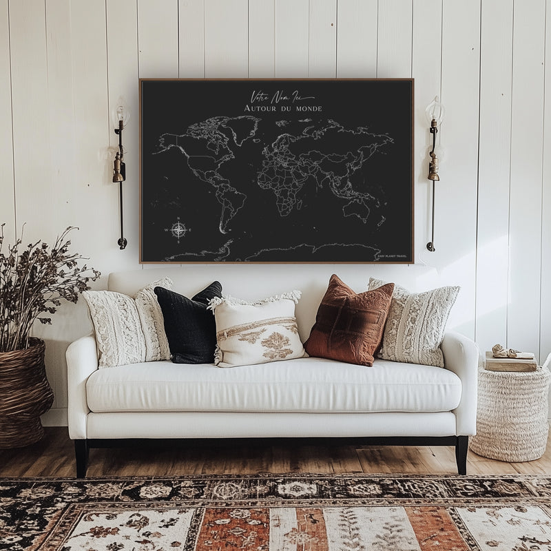 Carte du monde noire minimaliste