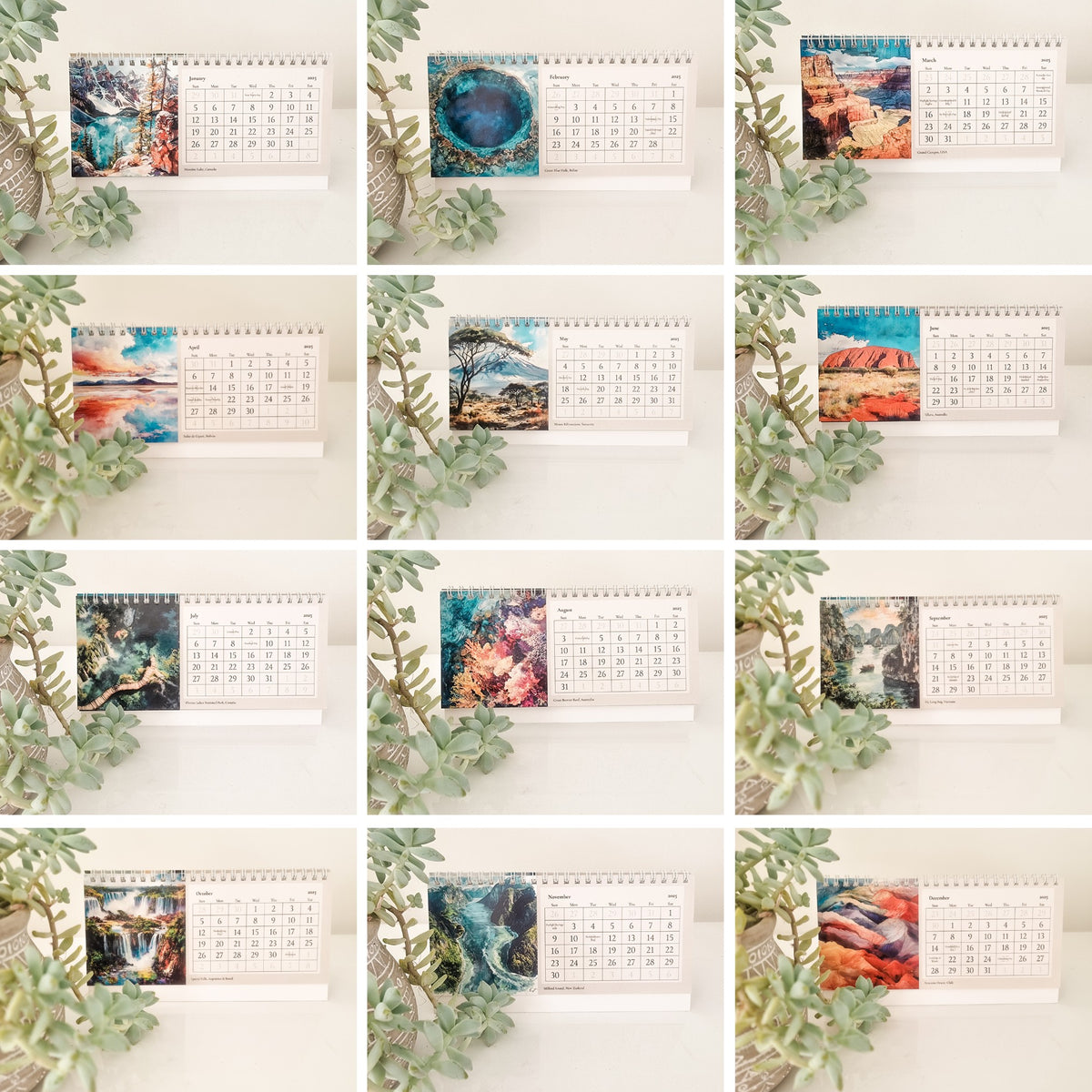 Calendrier de bureau voyage 2025