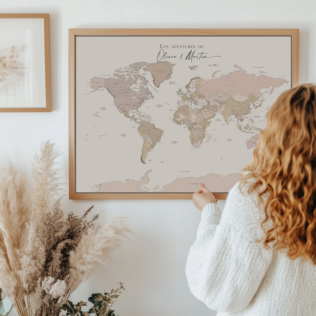 Custom Political World Map Sand Beige