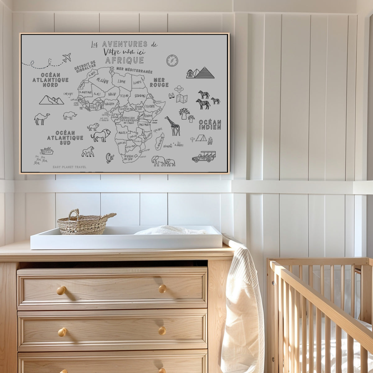 Custom Africa Map with Animals for Kids Black and White