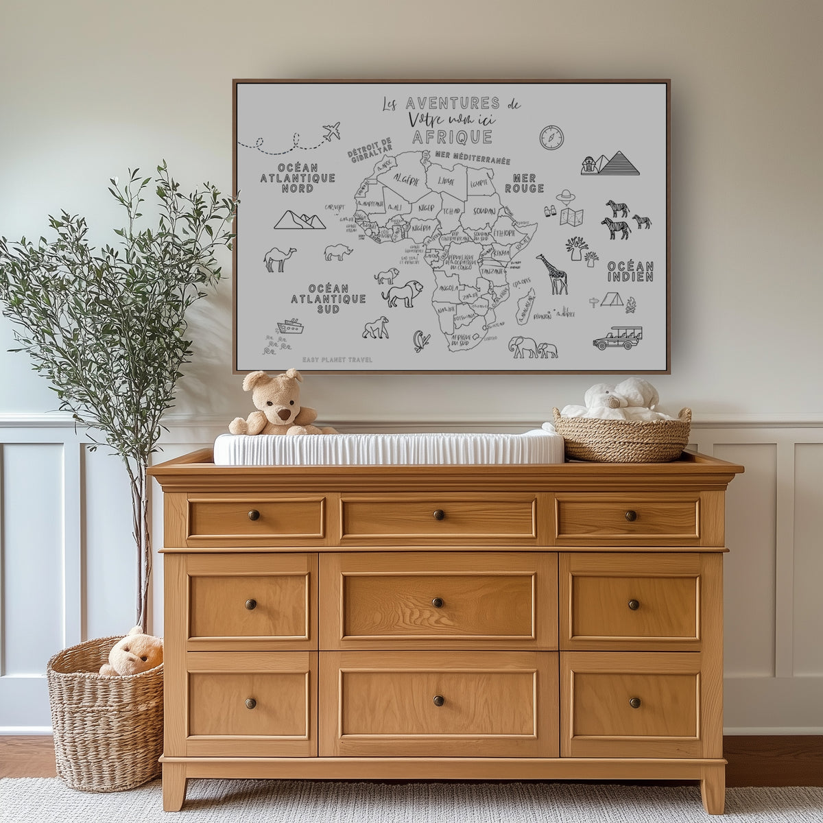 Custom Africa Map with Animals for Kids Black and White