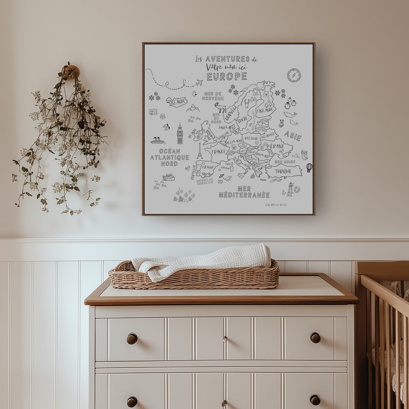 Custom Europe Map with Animals for Kids Black and White