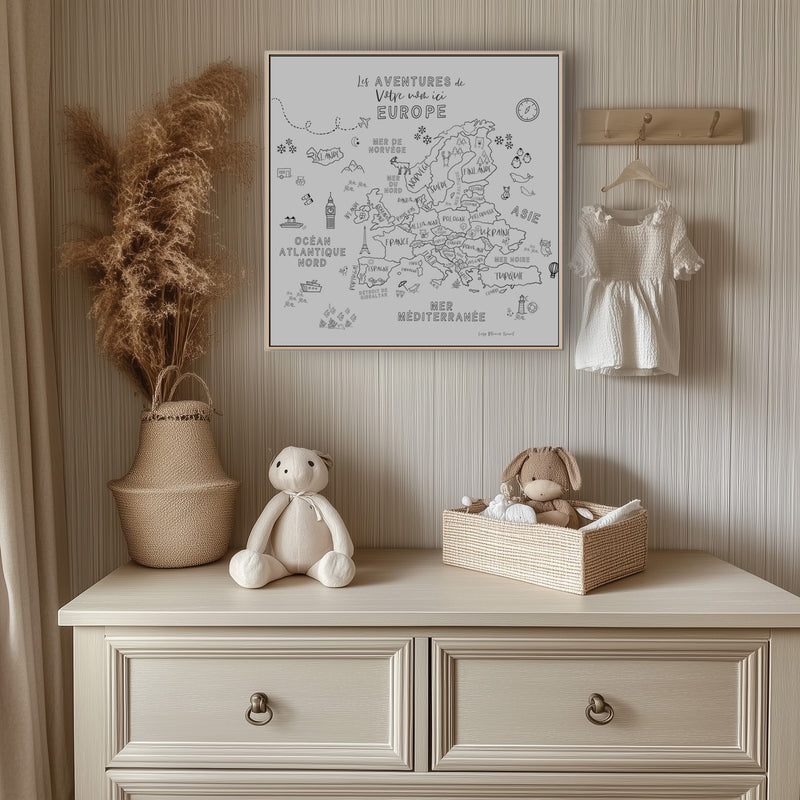 Custom Europe Map with Animals for Kids Black and White