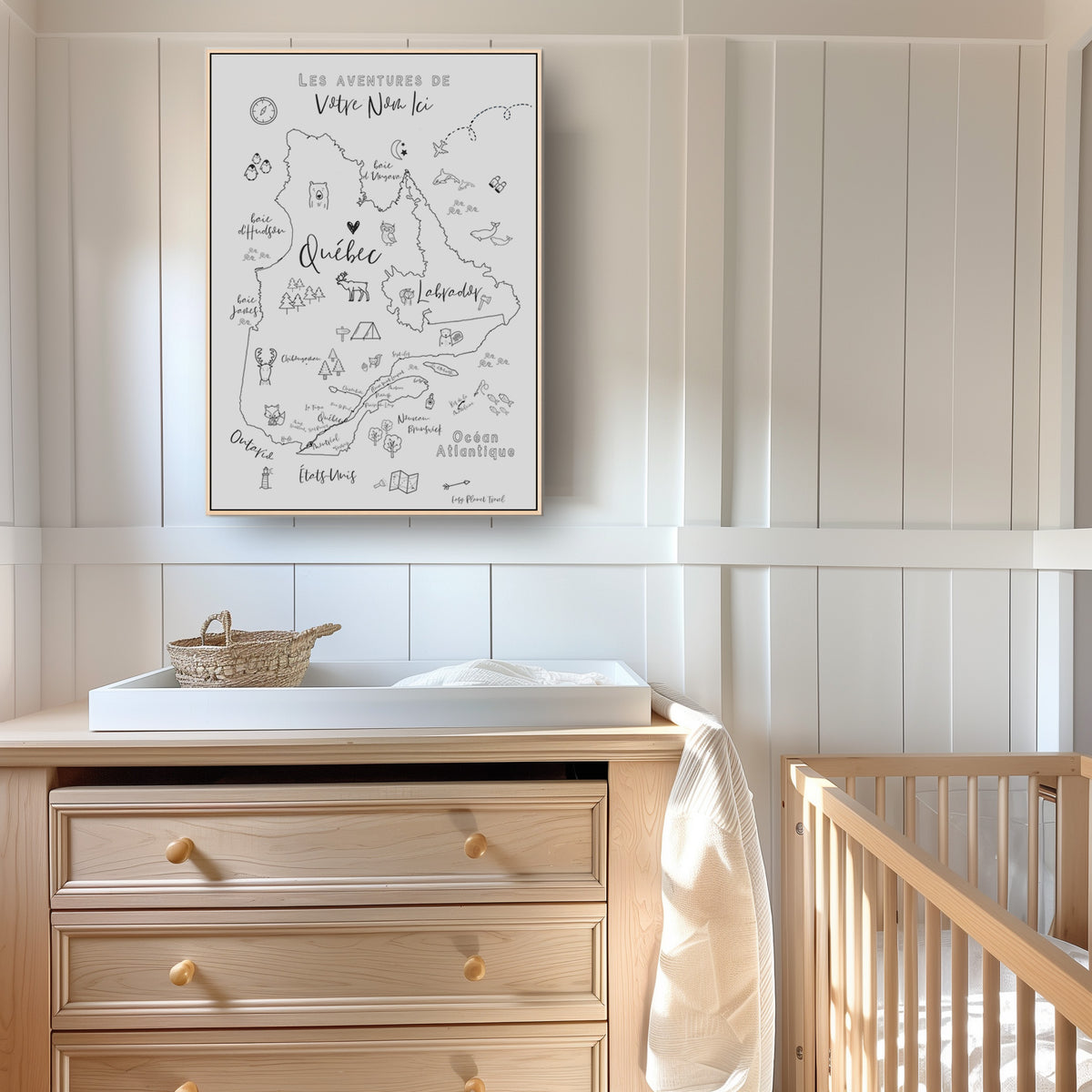 Custom Quebec Map with Animals for Kids Black and White