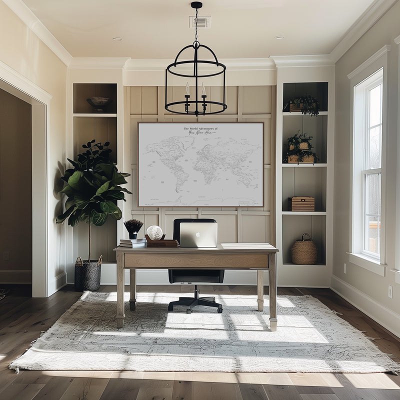 Custom Political World Map Black and White