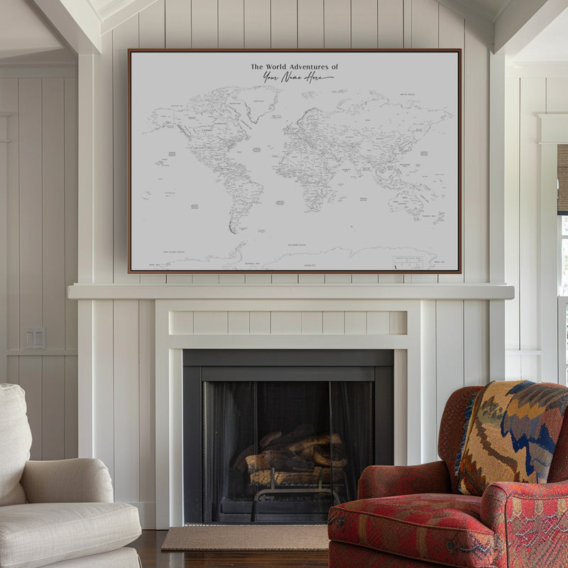 Custom Political World Map Black and White