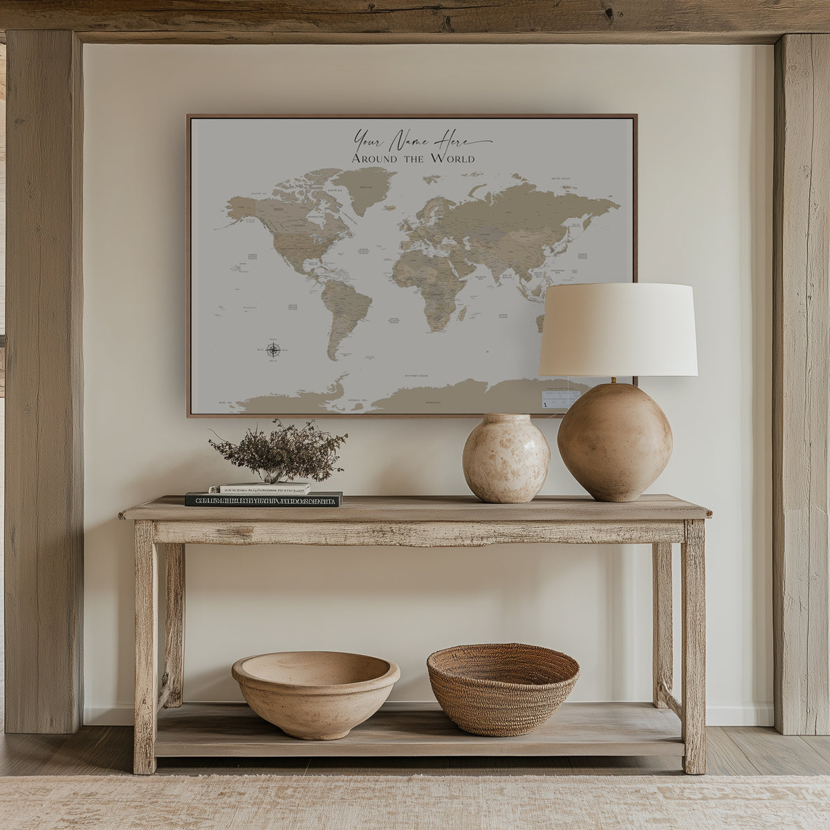 Custom Political World Map Deep Beige