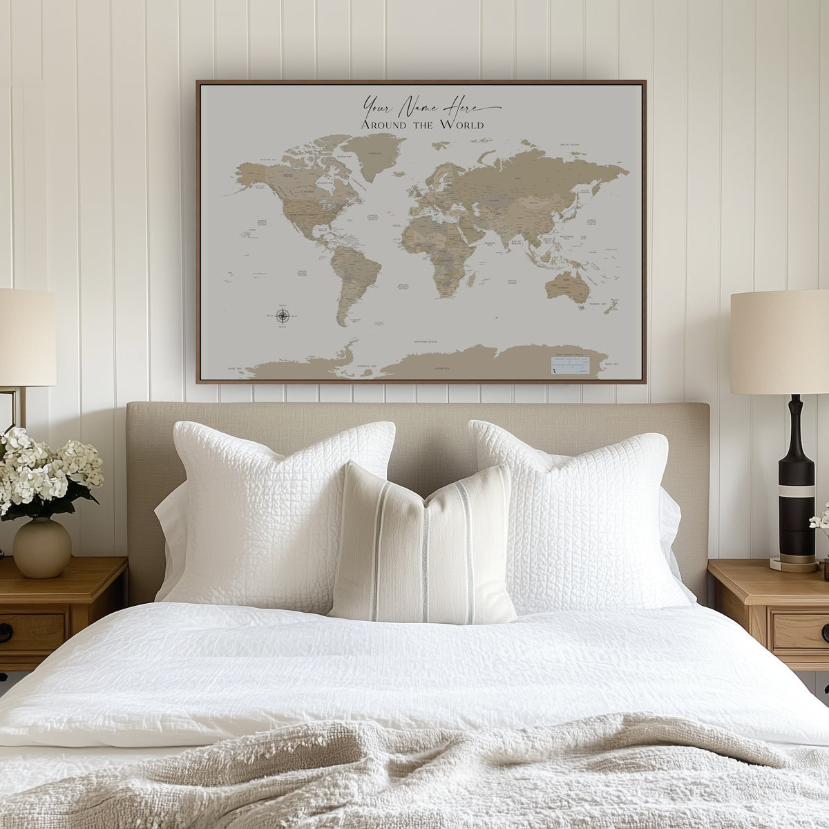 Custom Political World Map Deep Beige