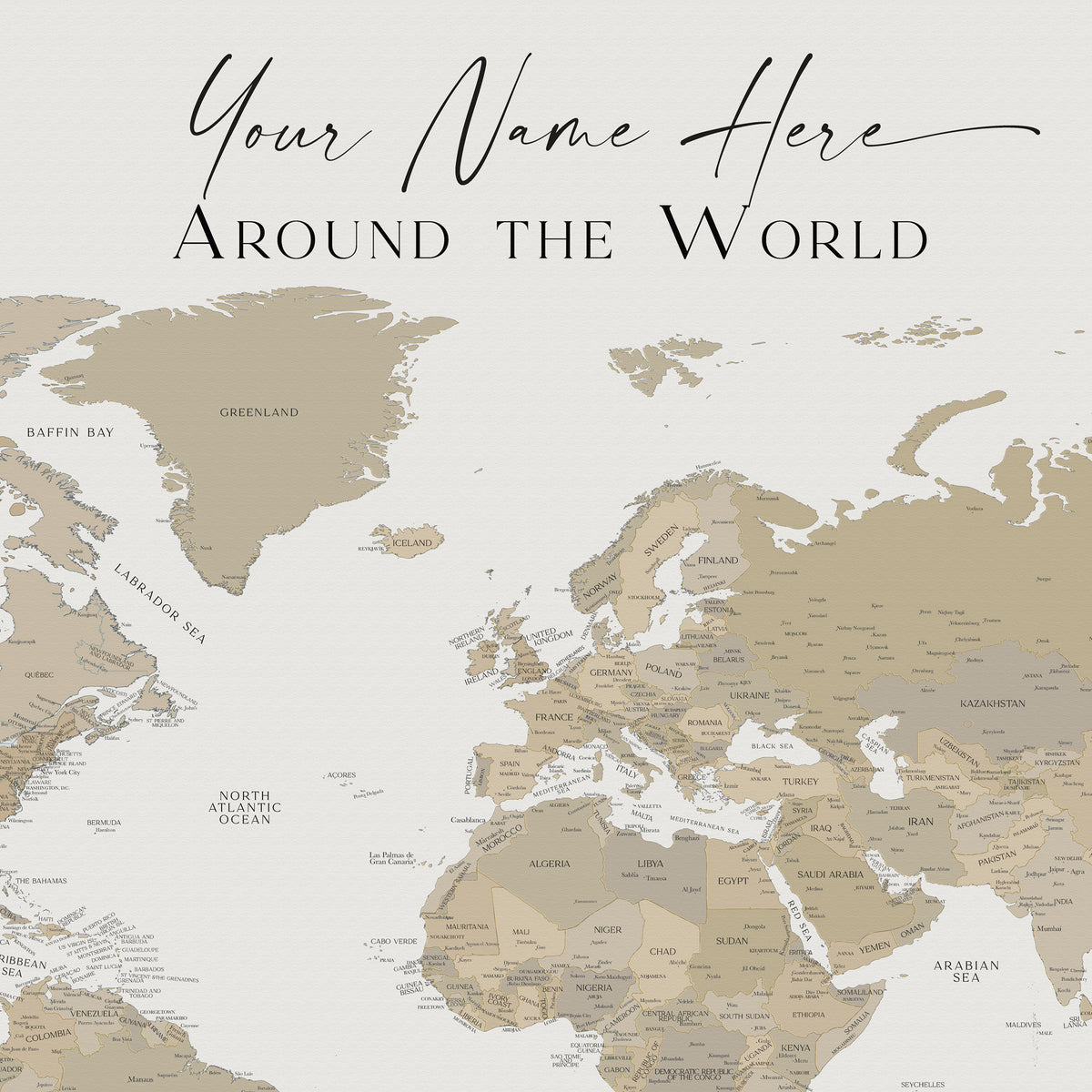 Custom Political World Map Deep Beige