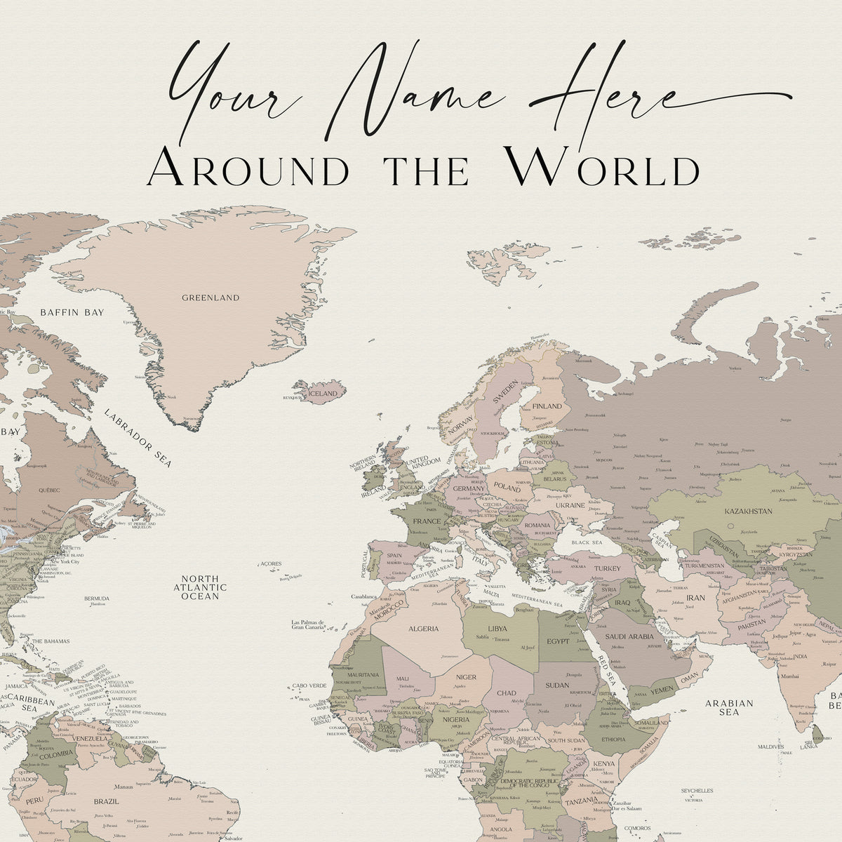 Custom Political World Map Earth