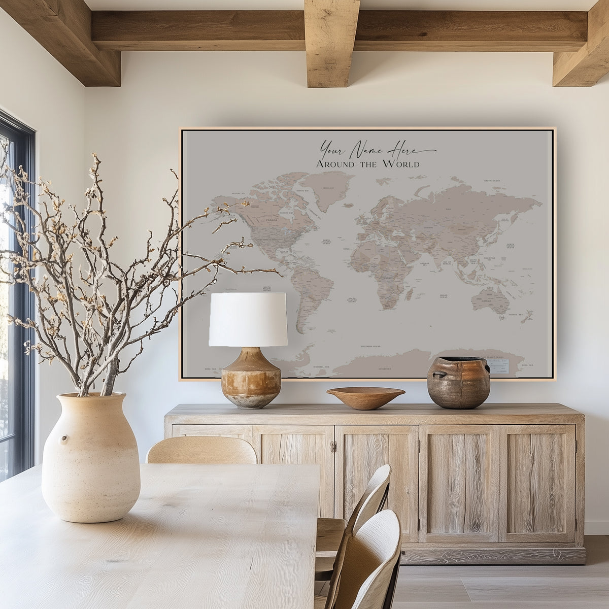 Custom Political World Map Light Beige