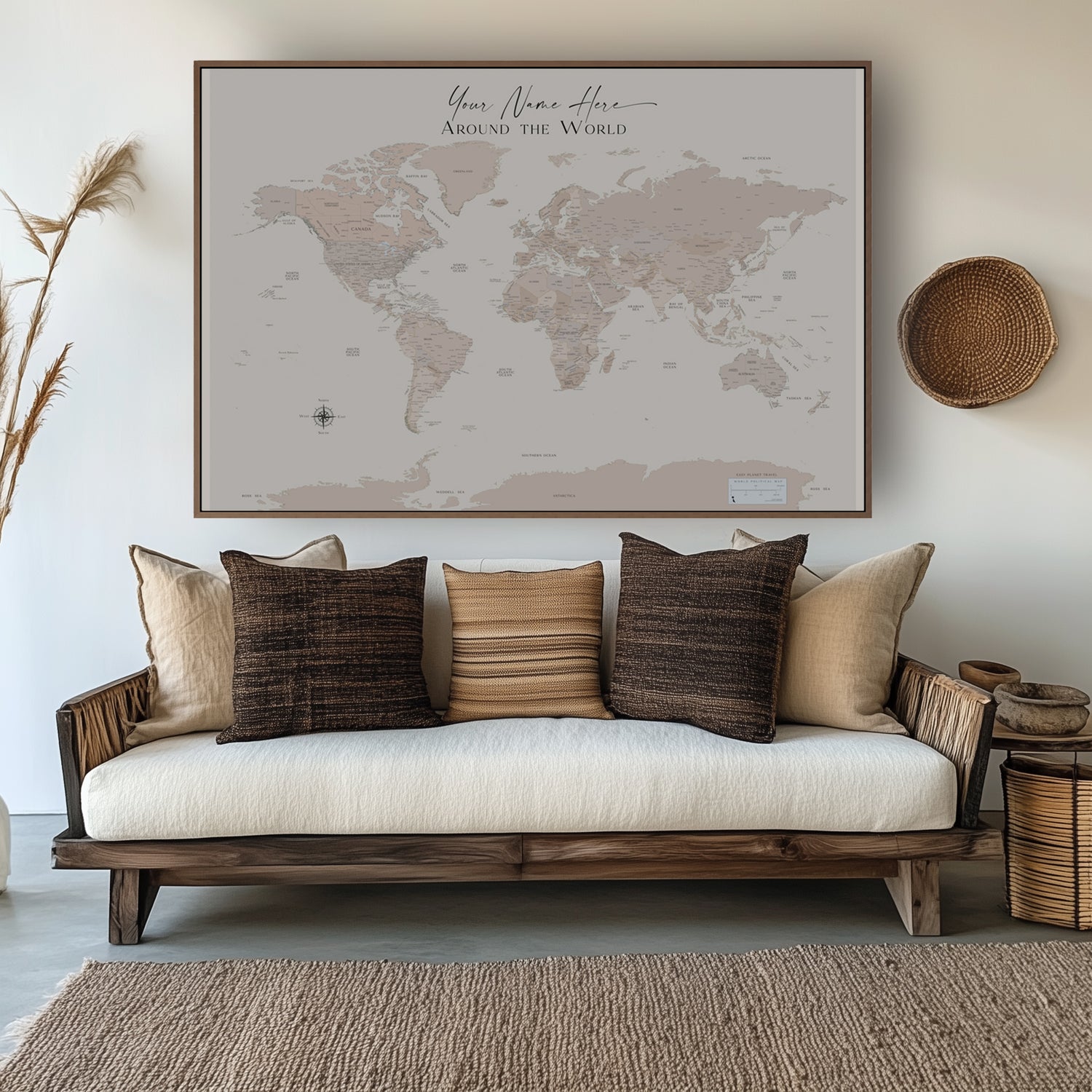 Custom Political World Map Light Beige