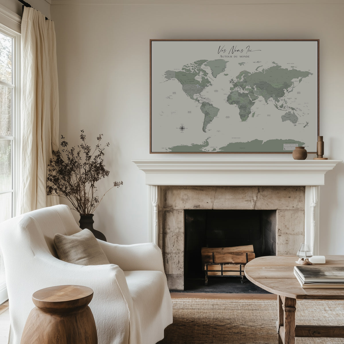 Custom Political World Map Olive