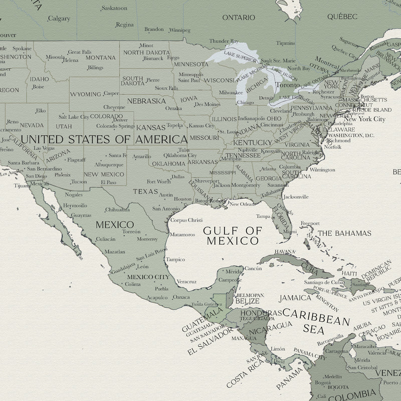 Carte du monde politique personnalisée olive