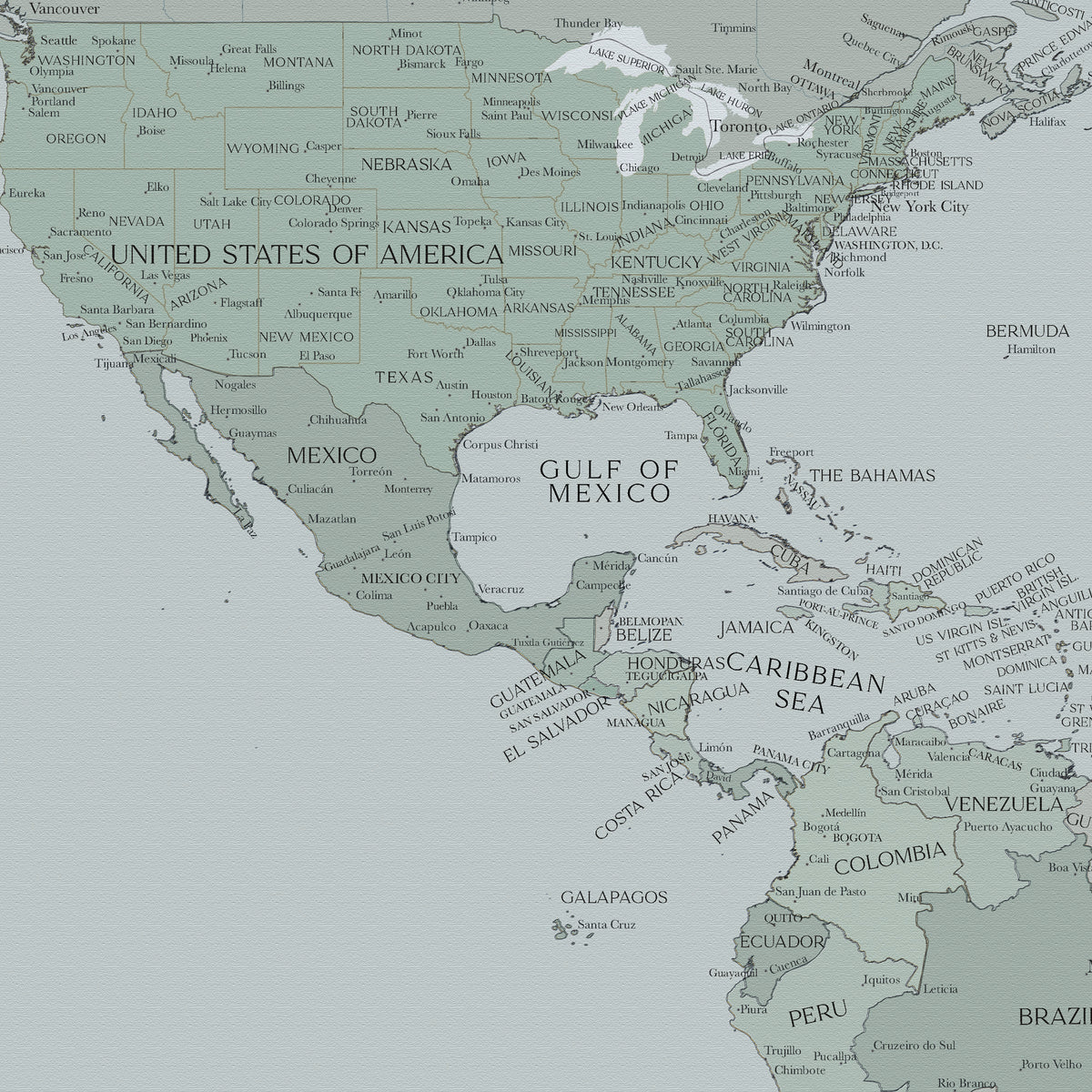 Custom Political World Map Teal