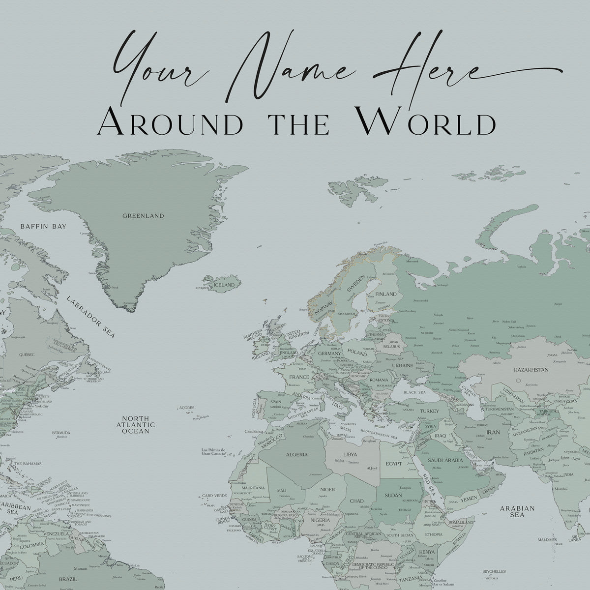 Custom Political World Map Teal