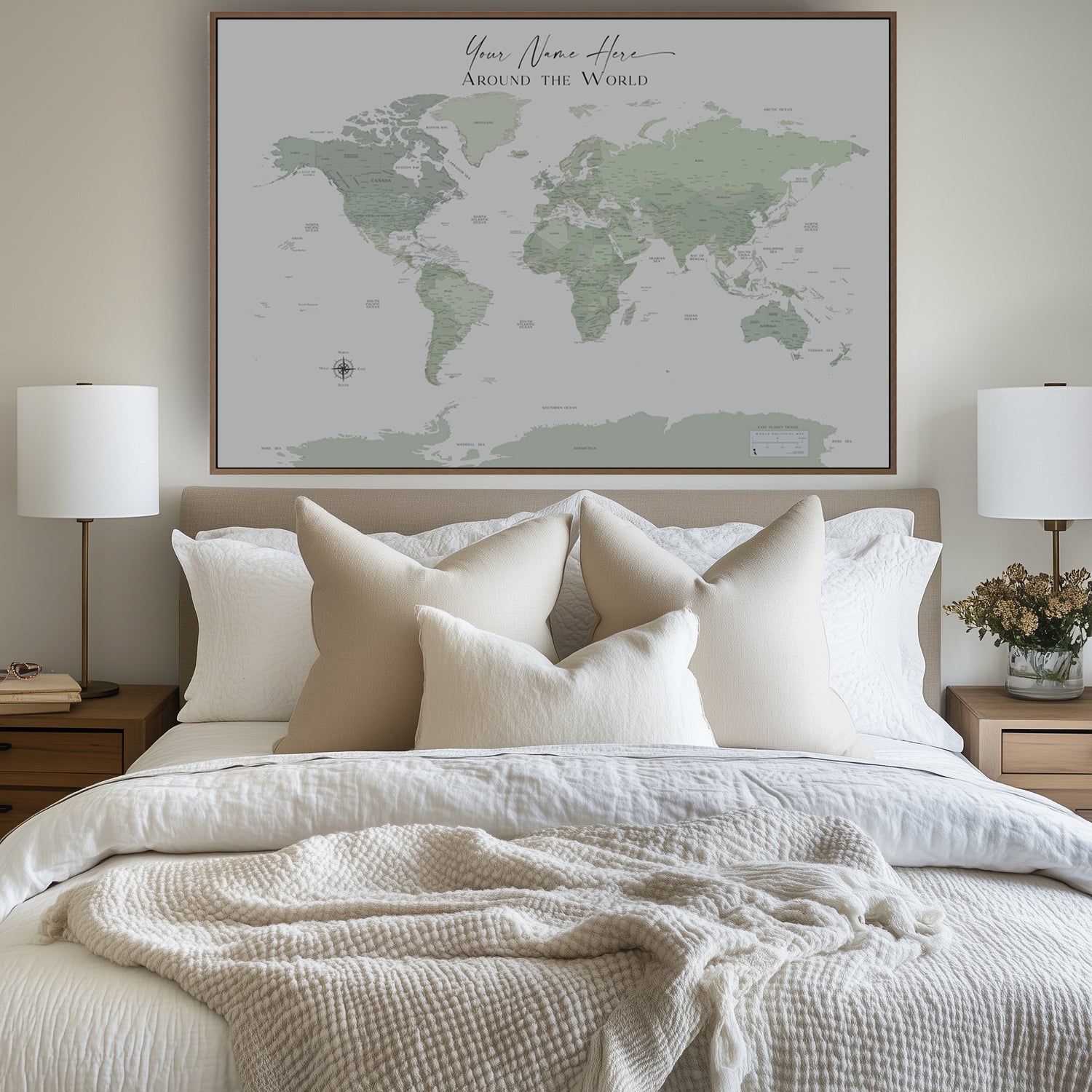 Custom Political World Map Light Sage