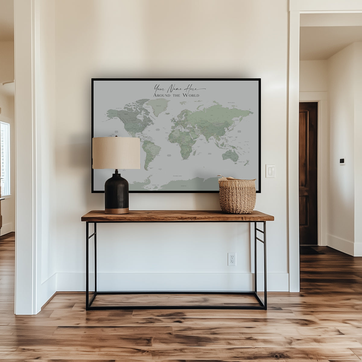 Custom Political World Map Light Sage