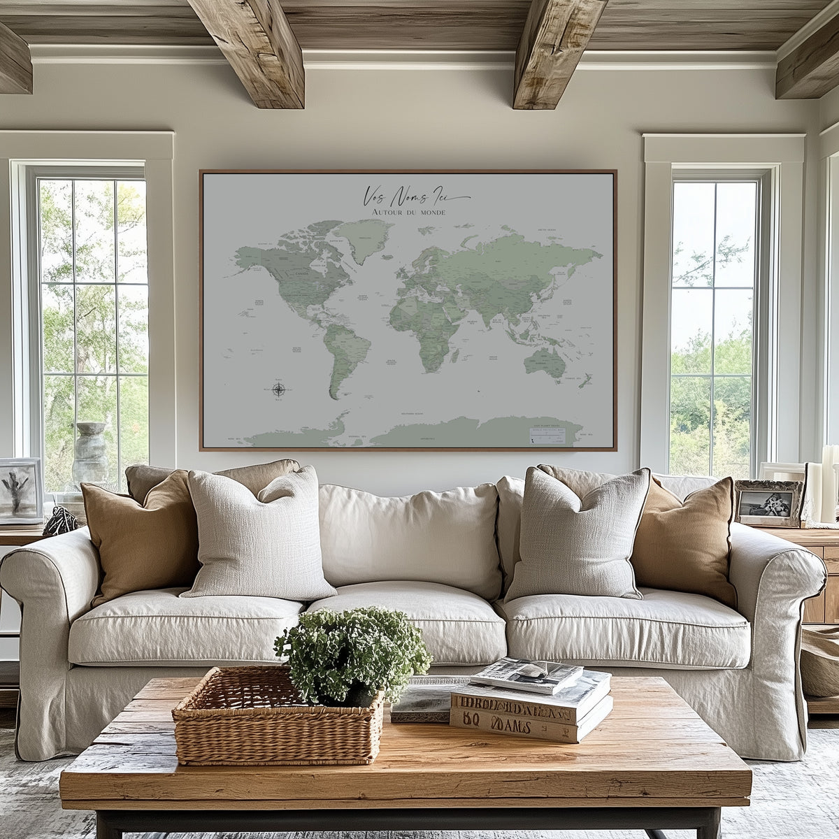 Custom Political World Map Light Sage