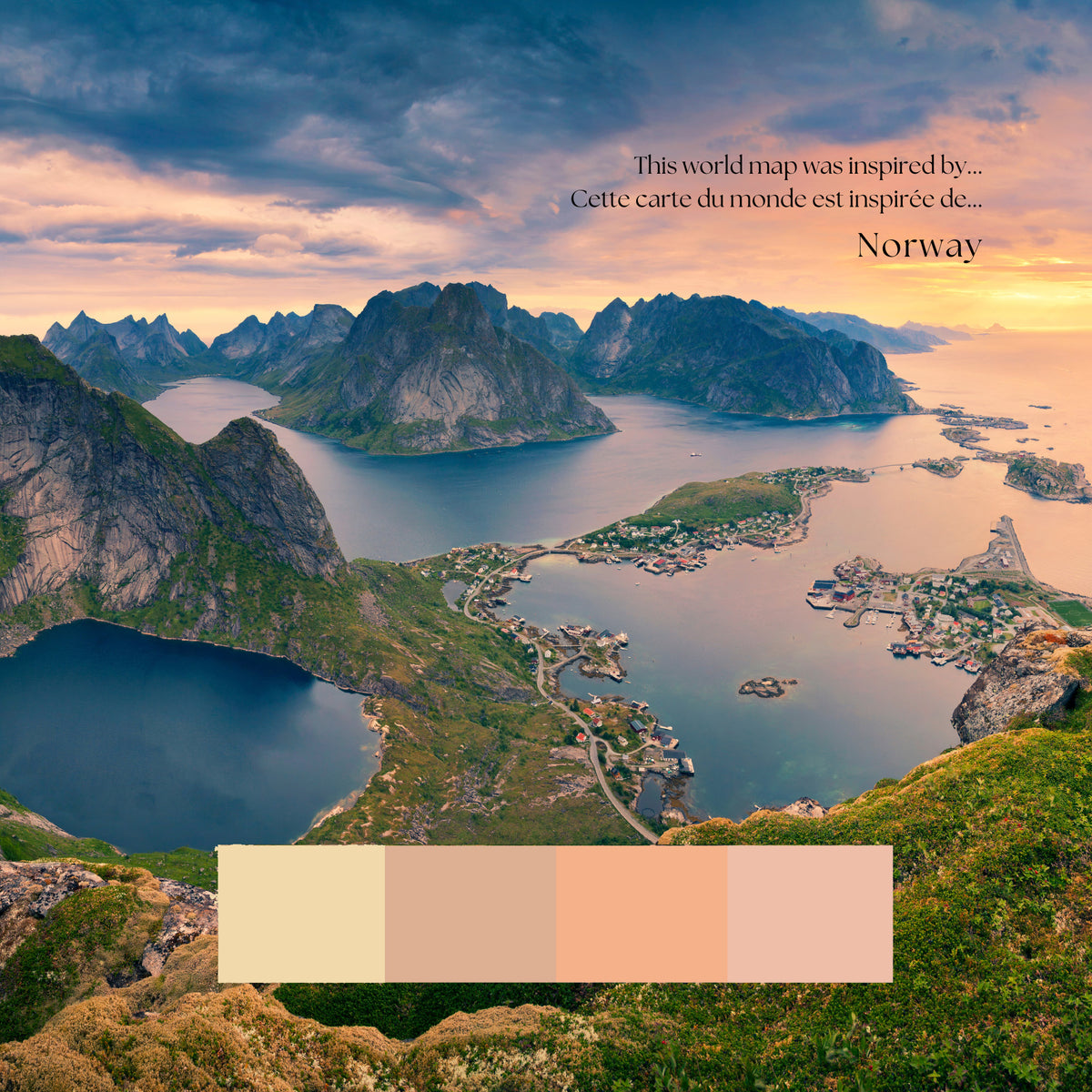 Custom Political World Map Norway Sunrise