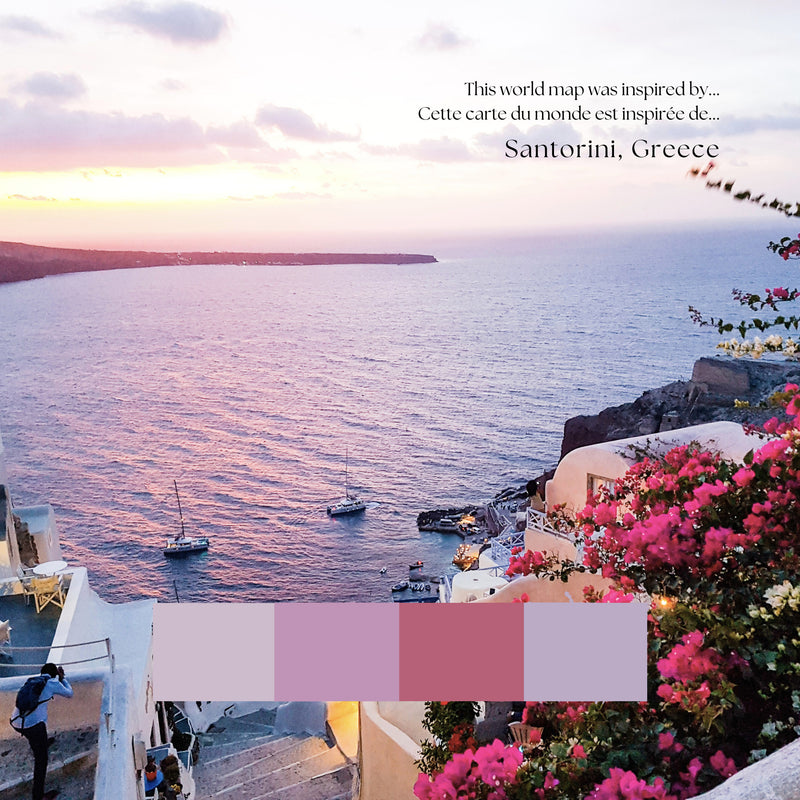 Custom Political World Map Santorini's Sunset