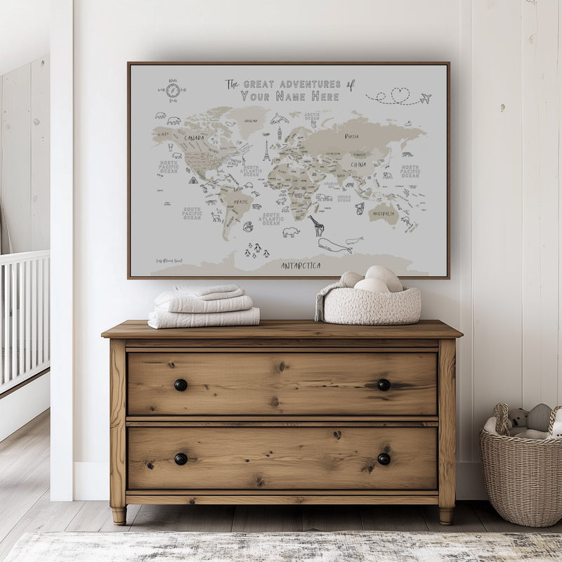 Carte du monde personnalisée ludique pour enfants, neutre