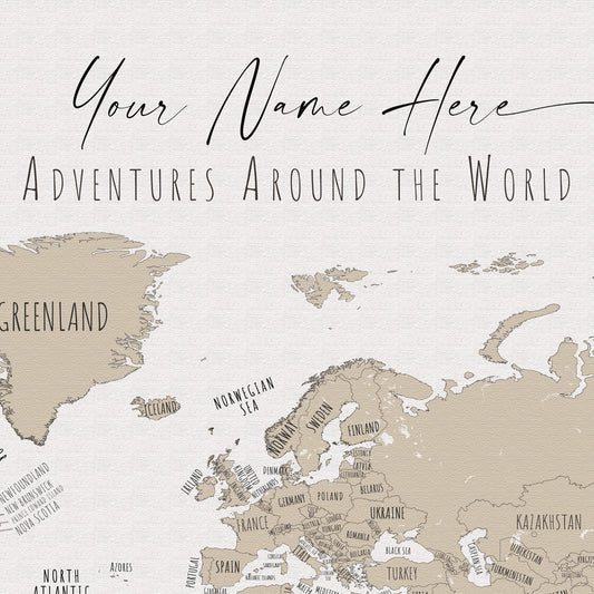 Custom Minimalist World Map Beige Pampas