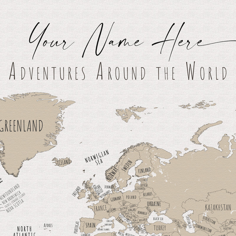 Carte du monde minimaliste beige pampas