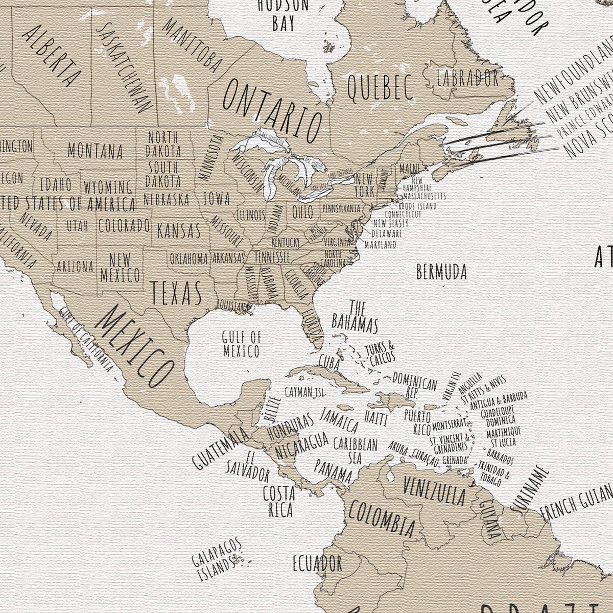 Carte du monde minimaliste beige pampas