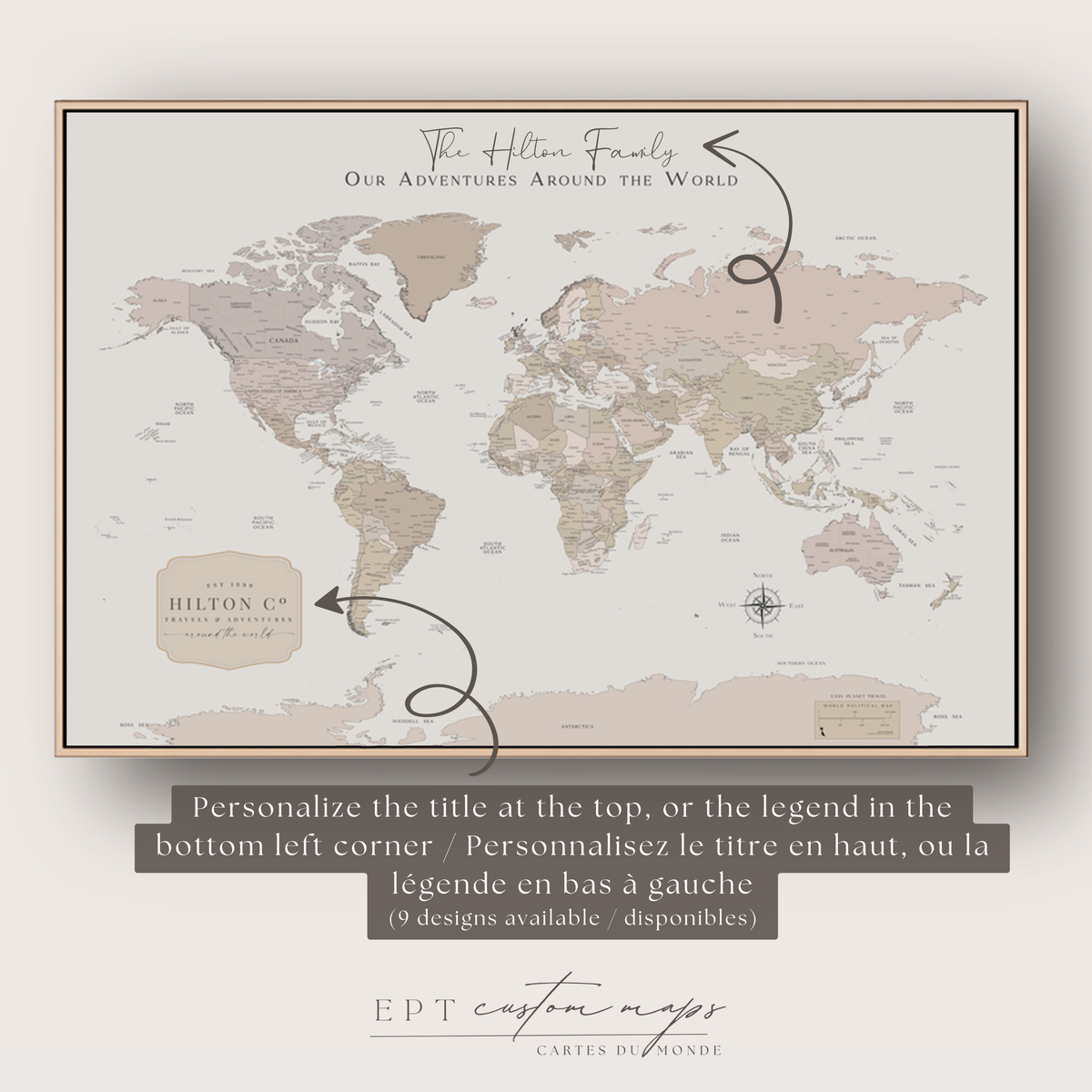 Carte du monde politique personnalisée Bangkok