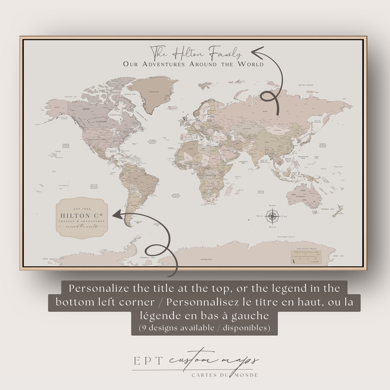 Carte du monde politique personnalisée Bangkok