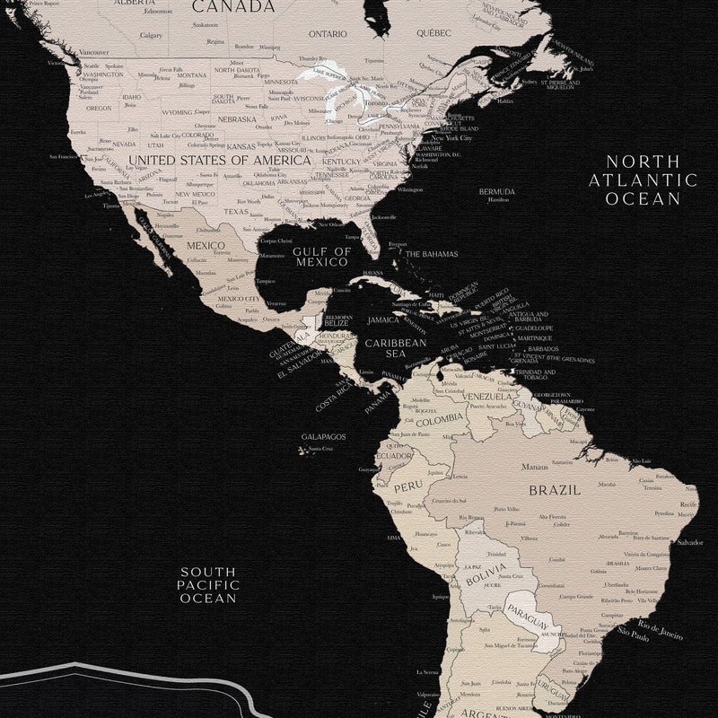 Custom Political World Map Black and Beige