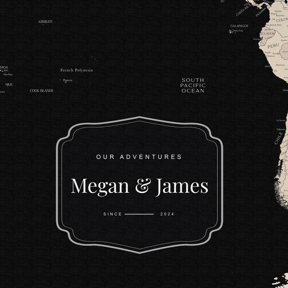 Custom Political World Map Black and Beige