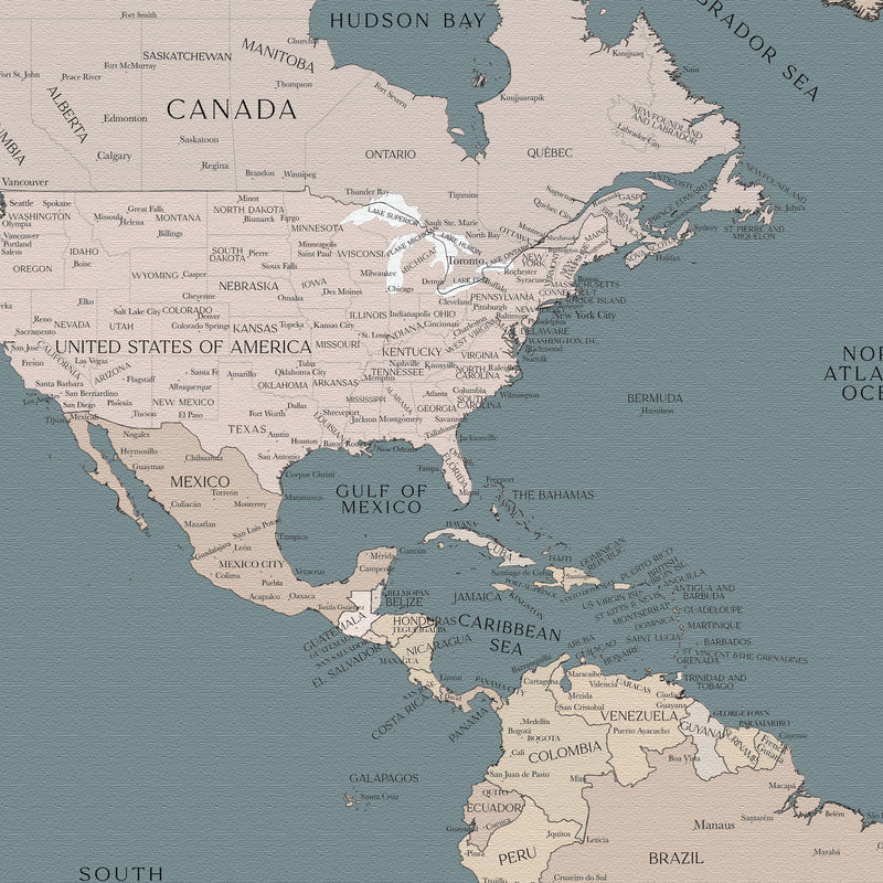 Carte du monde politique personnalisée mer et sable