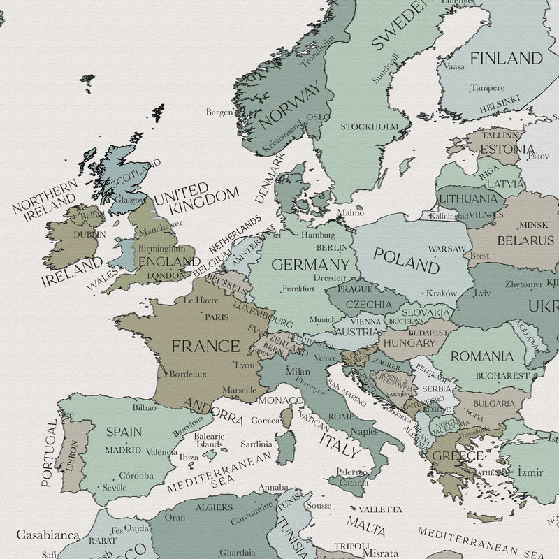 Carte du monde politique personnalisée herbes marines