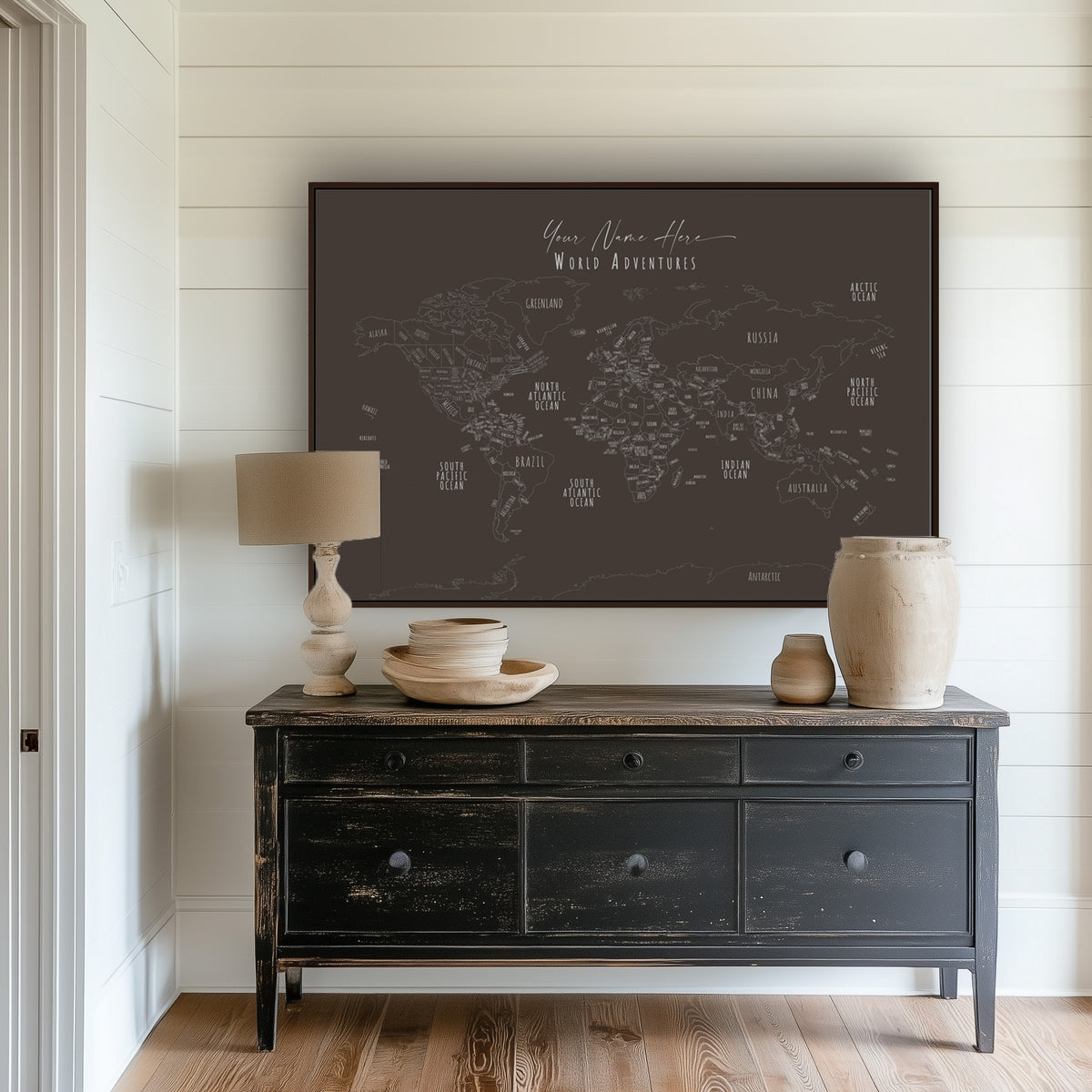 Custom Minimalist World Map Giza Pyramids
